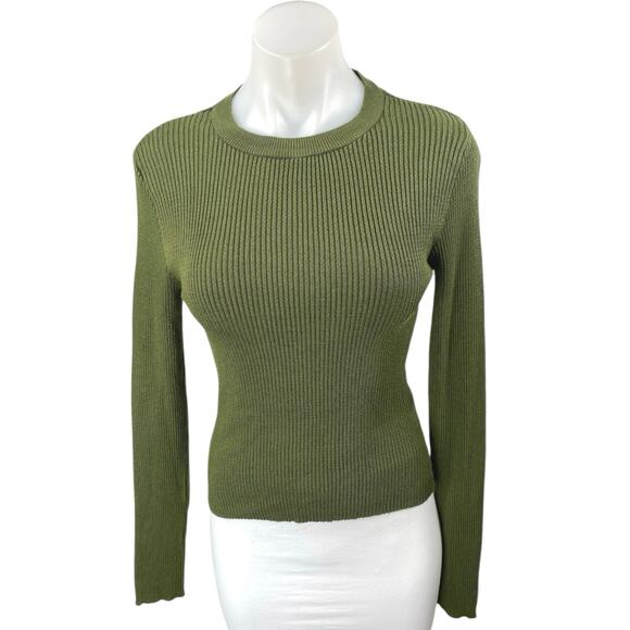 NA-KD Women's Green Rib Knit Long Sleeve Crew Neck Slim Fit Sweater Top Size S - Picture 1 of 4